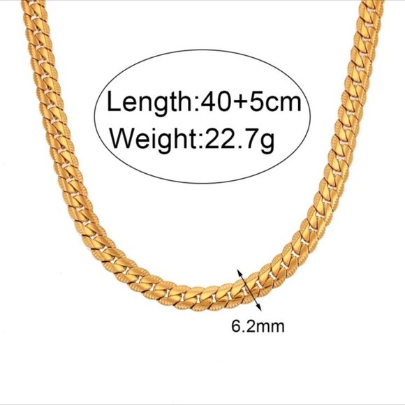 NEW FLAT CUBAN CHAIN 18K GOLD NECKLACE, NICE NECKLACE, CUTE NECKLACE. - Picture 5 of 5